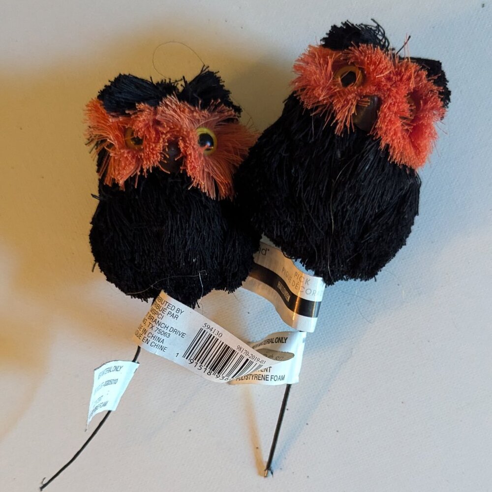 NWT 2 Spooky Black Orange Owls Halloween Decoration Floral Picks Ashland Decor